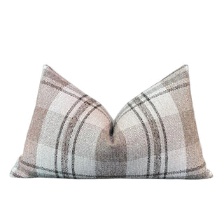 Taupe, Cream, Gray Plaid Check Throw Pillow Cover, USA Made, Cover Only