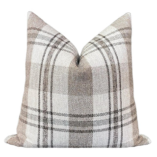 Taupe, Cream, Gray Plaid Check Throw Pillow Cover, USA Made, Cover Only